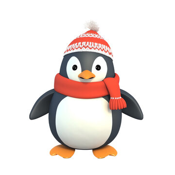 a cartoon penguin wearing a hat and scarf