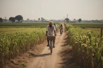 Küchenrückwand glas motiv Indian farmer going on bicycle © Neha