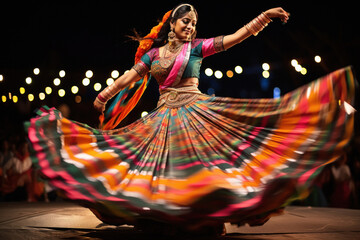 Gujarati woman performing Garba - obrazy, fototapety, plakaty