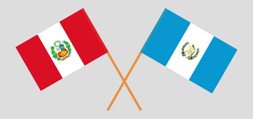 Crossed flags of Peru and Guatemala. Official colors. Correct proportion