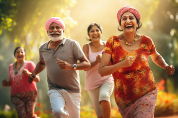 indian elderly people exercising - obrazy, fototapety, plakaty
