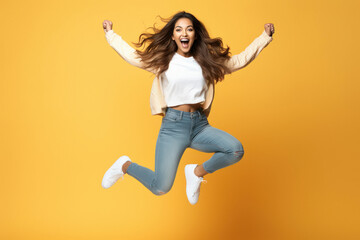 happy young indian woman jumping