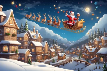 Foto op Canvas santa claus with reindeers drive to snowy town © paisan1leo