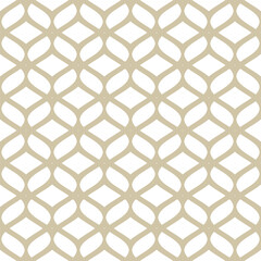 Naklejka premium Vector mesh seamless pattern. Abstract golden background with curved lines, wavy shapes. Subtle texture of mesh, lace, weaving, net, lattice. Gold and white ornament. Simple modern repeat geo design