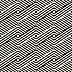 Vector seamless pattern with quirky geometric lines, stripes, chevron, zig zag. Abstract black and white background with optical illusion effect. Stylish monochrome texture. Repeat modern geo design