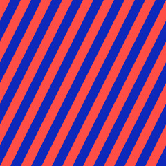 Simple diagonal stripe pattern in neon colors: blue and red. Seamless vector design, abstract geometric background with vibrant lines, repeat texture ornament from 1990s and 2000s pop art era