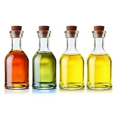 bottle with different oil isolated on white background