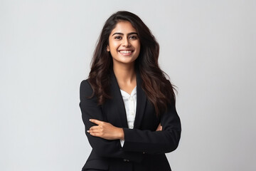 Young Indian businesswoman with long hair - obrazy, fototapety, plakaty