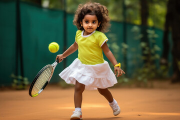Indian little girl playing tennis
