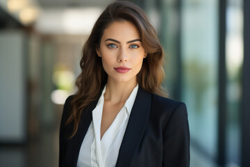 Naklejka premium Attractive lady executive business leader manager looking at camera generative AI