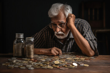 Indian old man counting coins