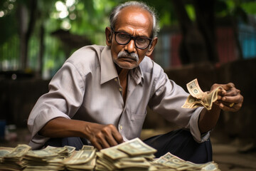 Indian old man with a lots of money
