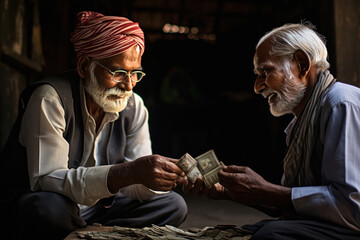 Indian old men with a lots of money - obrazy, fototapety, plakaty