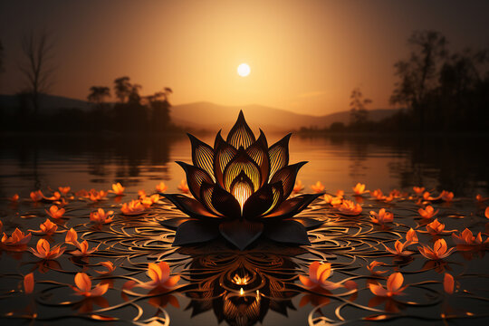 Creative illustration generative ai picture zen lotus flower on water meditation harmony spirituality concept