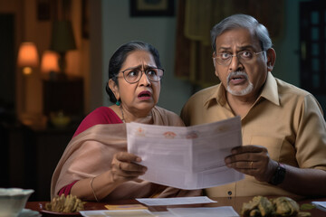 senior couple in stress after looking documents