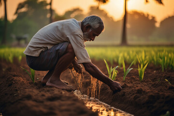 Indian farmer working at the field