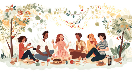 A group of friends enjoying a picnic in the park on a sunny day.