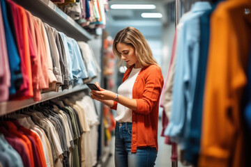 young woman using smartphone at the mall