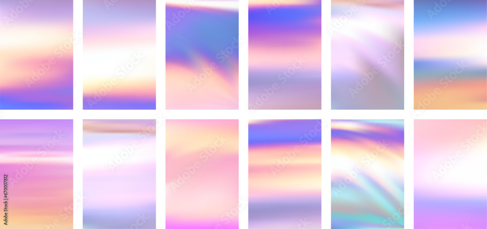 Aufkleber set of colorful hologram banner. abstract holographic wavy gradient mesh color backgrounds.