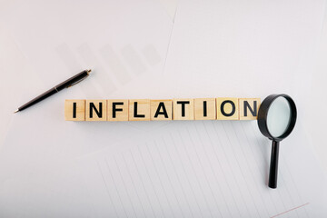Inflation Wooden Block Words Concept Background
