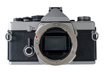 appareil photo argentique, boitier nu sur fond transparent