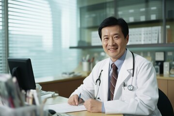 Doctor in a Medical Office. Asian doctor working in a medical office