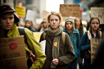 Gordijnen Eco-Activists in the Urban Environment: Description: A group of eco-activists protesting in the urban environment © Radmila Merkulova