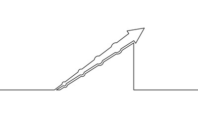 Continuous line drawing of graph with arrow. Illustration vector of bar chart. Business growth. Increasing arrow up. Object one line. Single line art
