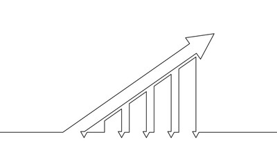 Continuous line drawing of graph icon business. Illustration vector of arrow up. Bar chart. Single line art. Object one line