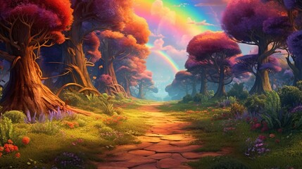 Obraz na płótnie Canvas A forest with a hidden fairy village. Fantasy concept , Illustration painting. Generative AI