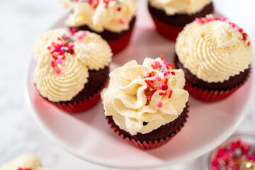 Red Velvet Cupcakes with White Chocolate Ganache Frosting