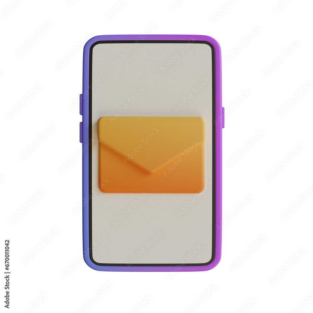 Poster purple smartphone with practical mail functionality. elegant design on purple mail smartphone. 3d il