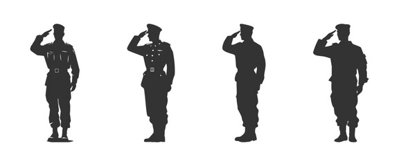 Saluting soldier silhouette. Vector illustration