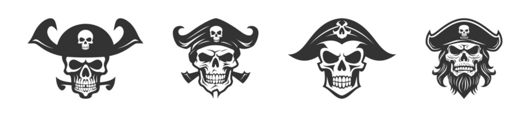 Pirate skull logo design. Vector illustration