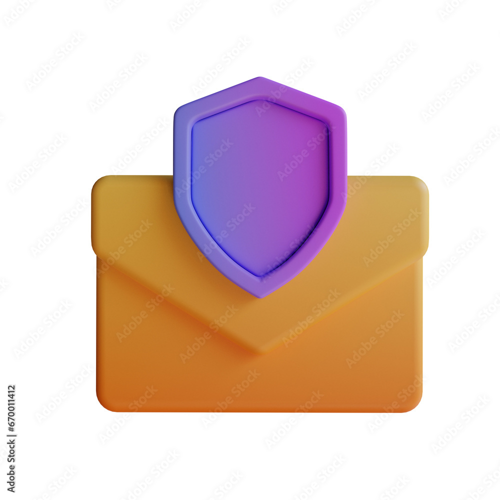 Aufkleber shield mail, a security feature safeguarding your inbox from unwanted email threats. 3d illustration