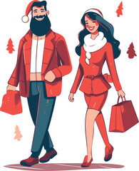 Vector men and women are shopping on Christmas Day.Generative AI