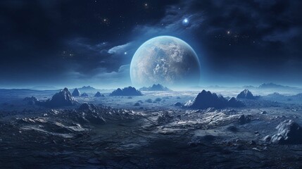 Naklejka na ściany i meble Blue Earth seen from the moon's surface 