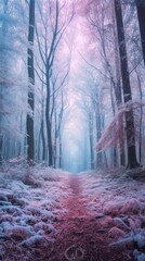 Generate a photography of misty morning in the forest