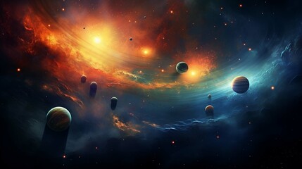 Sunrise over group of planets in space
