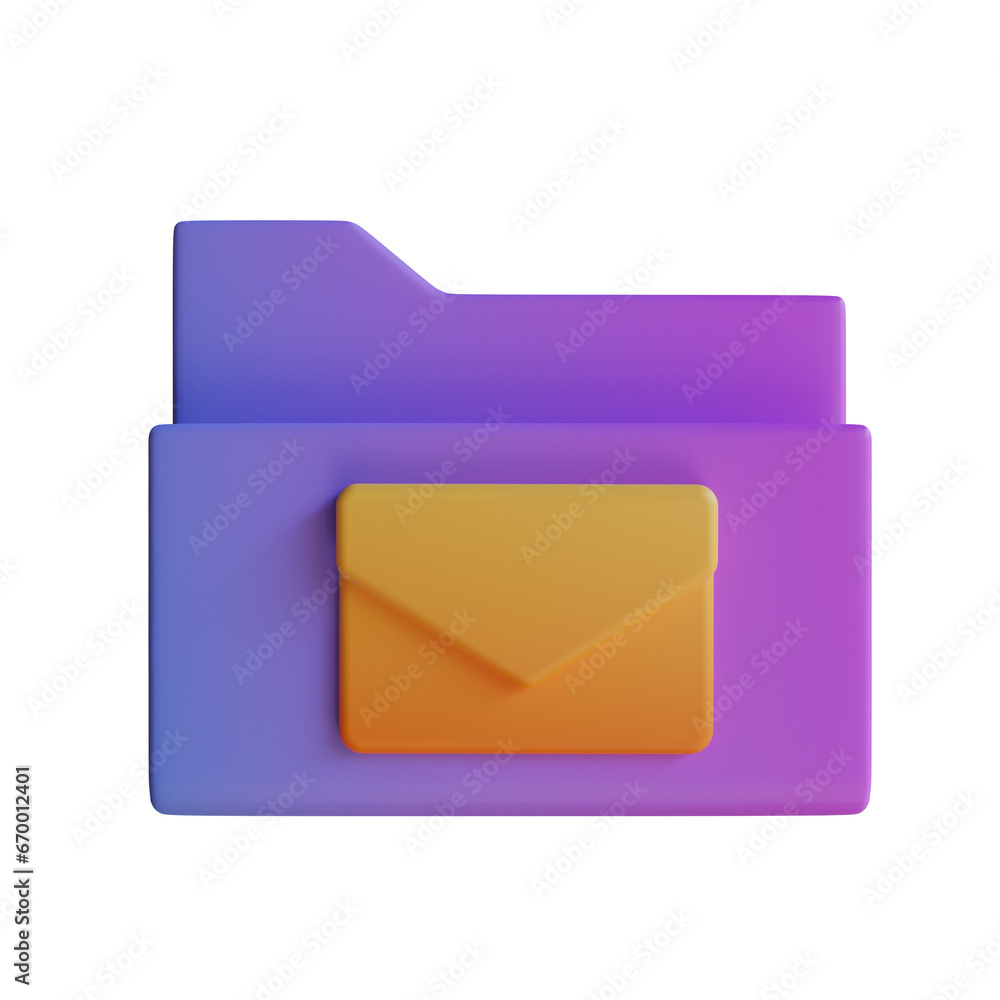Poster purple folder mail, a feature for organizing electronic messages with a charming splash of color. 3d