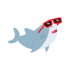 Cute  shark wearing sunglasses open mouth