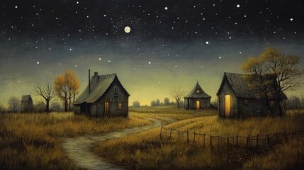 A forest with a hidden fairy village. Fantasy concept , Illustration painting. Generative AI