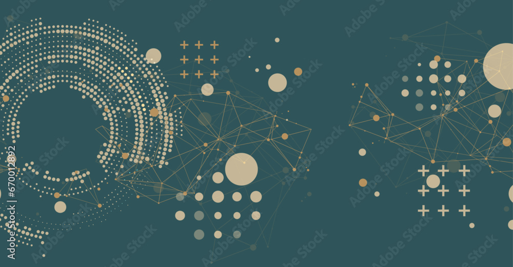 Leinwandbilder Halftone theme. Science abstract background with connecting dots and lines. Hand drawn vector art.