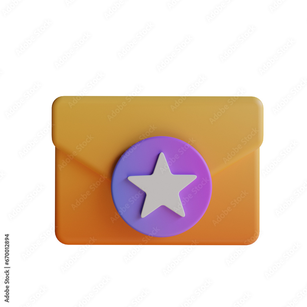 Poster favorite mail, a feature allowing you to save and mark your important emails. 3d illustration, 3d el