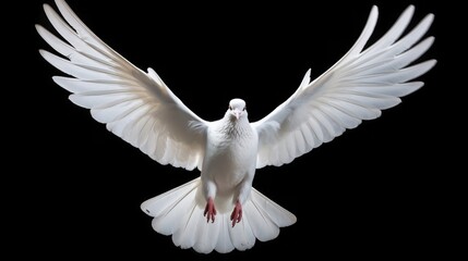 White dove with outstretched wings on blue sky