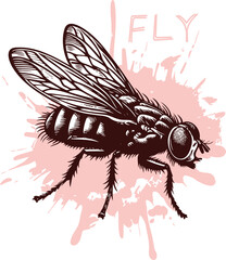 vector design with an elaborate monochrome depiction of a fly on a blot