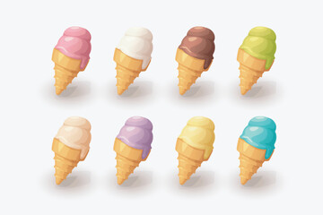 ice cream cones different taste in set