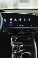 Car dashboard screen with radio - obrazy, fototapety, plakaty
