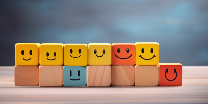 wooden blocks with painted faces