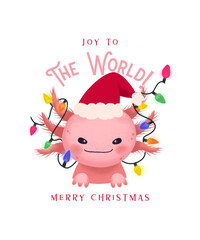 Obraz na płótnie Canvas Illustration of an axolotl surrounded by Christmas lights